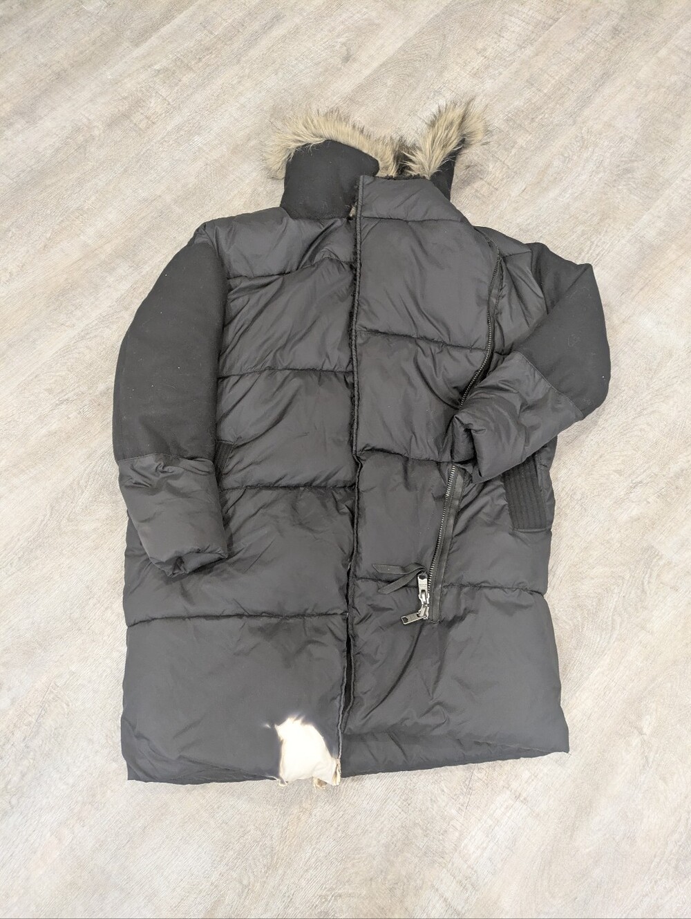FLAWED All Saints Black Parka Puffer Coat Size Small